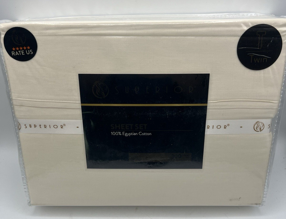 Superior Twin Ivory Sheet Set 300TC Egyptian Cotton Deep Pocket Bedding
